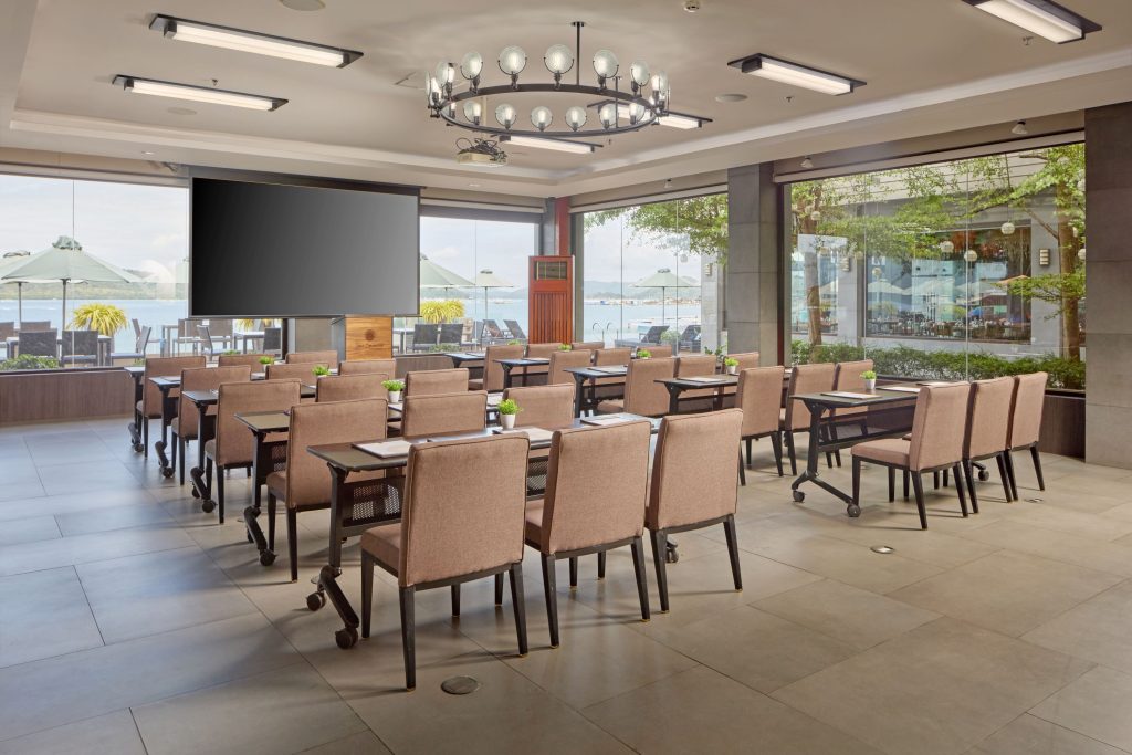 conference room classroom with view set up